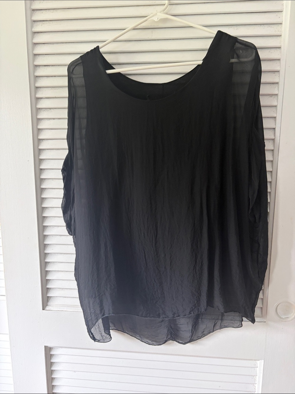 Mahina Black Sheer overlay Batwing Womens Top - Casual Elegant
